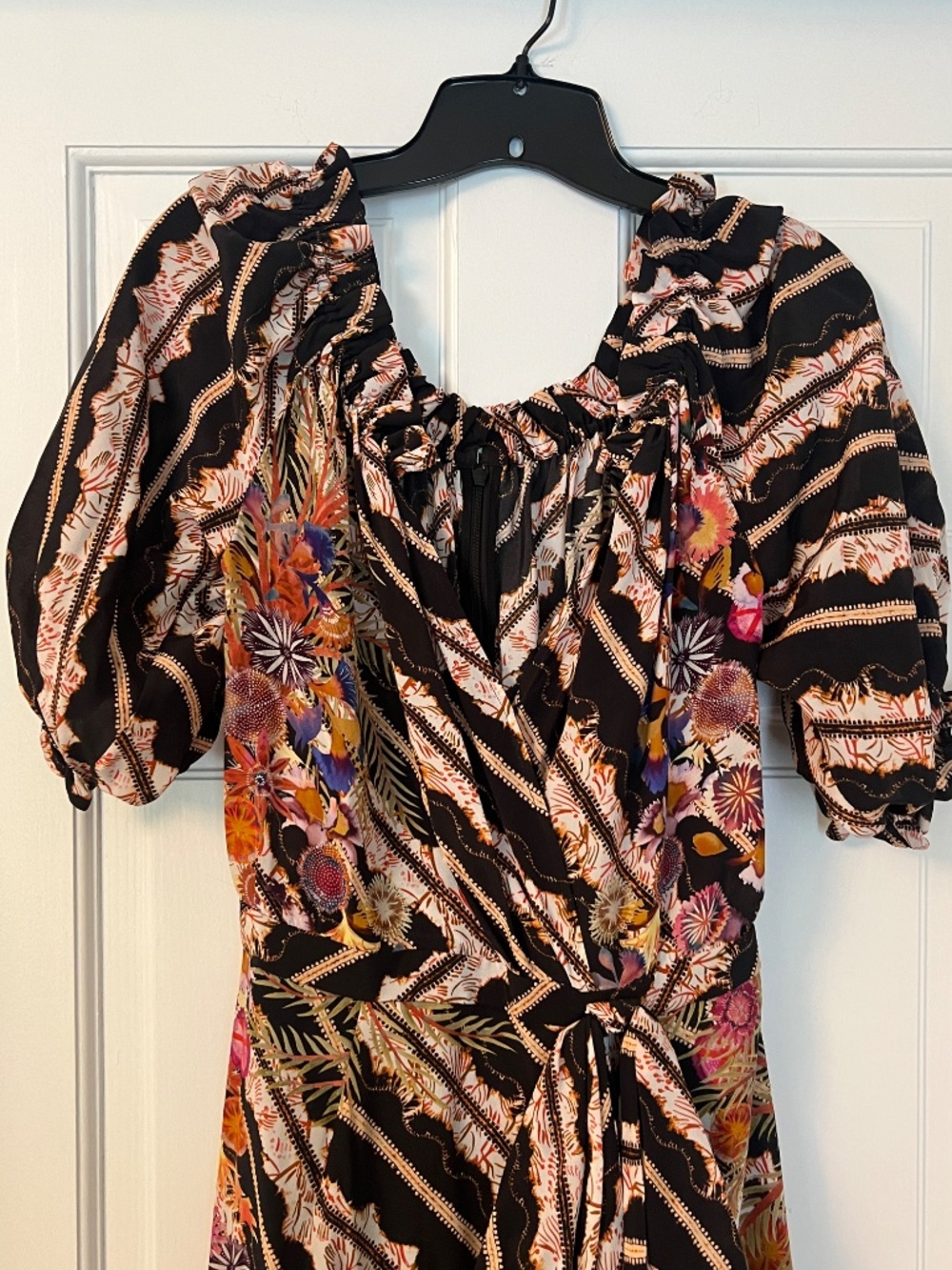 Saloni Silk Dress, Black, Brown, Tropical Size 6 - Picture 3 of 4